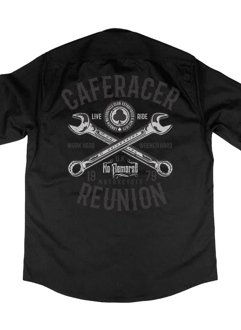 Camisa Workshirt Preta Caferacer Reunion Mecânico Old School No Remorse