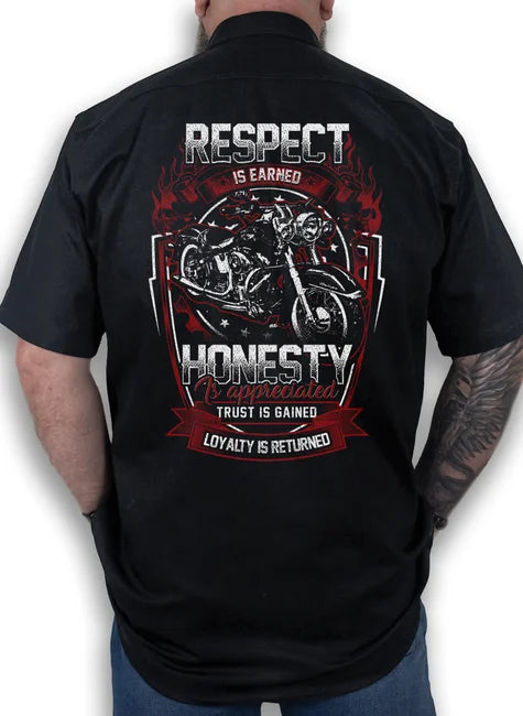 Camisa Workshirt Preta Respect Honesty Is Appreciated Old School No Remorse