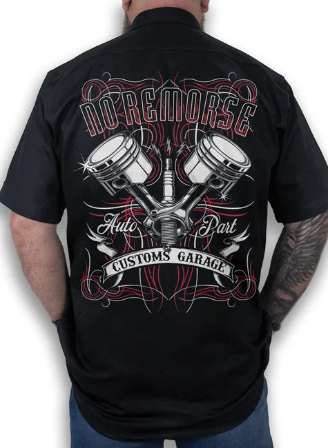 Camisa Workshirt Preta Mecânico Customs Garage Auto Part No Remorse