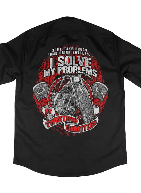 Camisa Workshirt Preta Custom By Twisting Throttles No Remorse