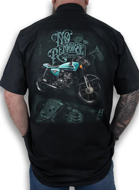 Camisa Workshirt Preta Custom CG Cafe Reacer Honda No Remorse
