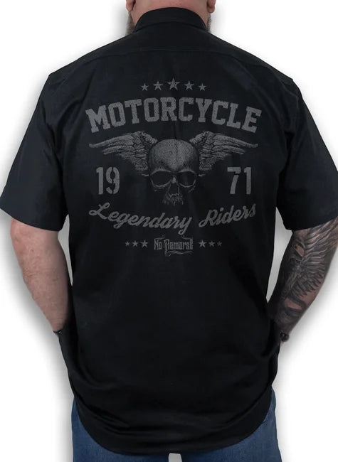 Camisa Workshirt Preta Mecânico Motorcycle Legendary Riders Old School No Remorse