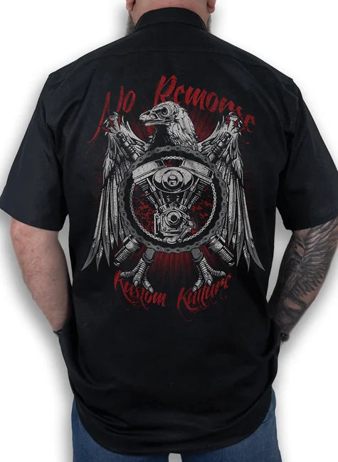 Camisa Workshirt Preta Kustom Kulture Aguia V-twin Old School No Remorse