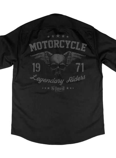 Camisa Workshirt Preta Mecânico Motorcycle Legendary Riders Old School No Remorse